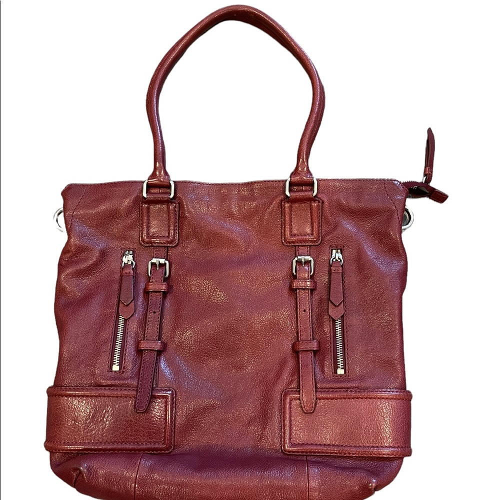 Cole Haan Wine Pebbled Leather Shoulder Tote Bag
